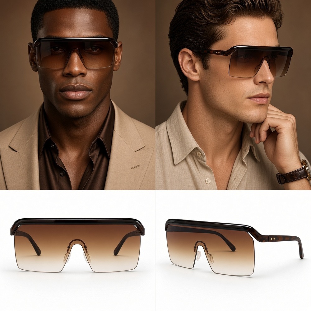 Men Sunglasses Rimless Brown Edge Frame Combines Futuristic Energy Super Style